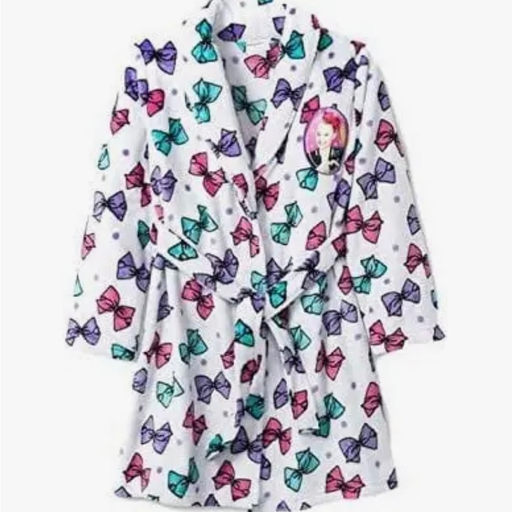 JoJo Siwa Bow Print Kids Robe - White, Purple, Teal, Pink